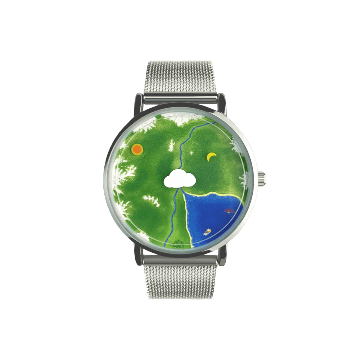 Nature's Orbit hand-painted Earth landscape watch front view