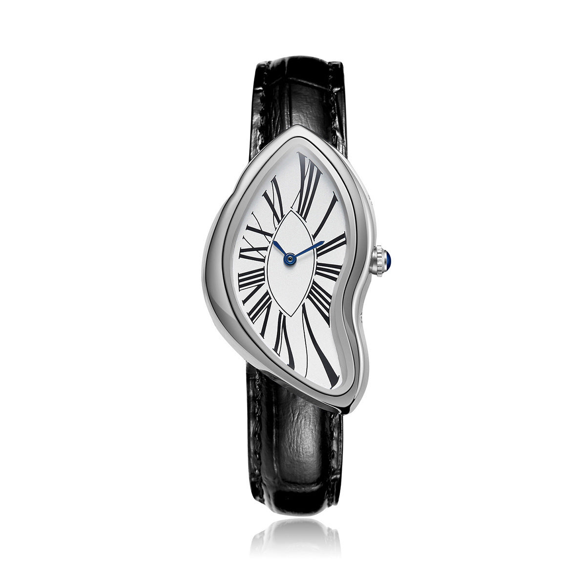 Temporal Distortion silver surrealist asymmetrical watch front view
