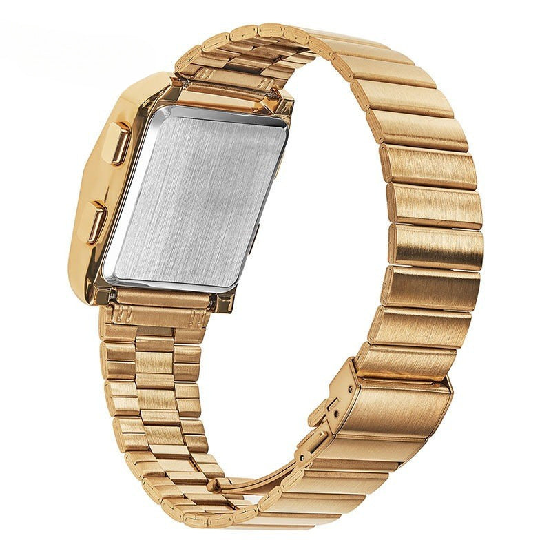 Binary Deck brushed stainless steel dual-screen watch close-up