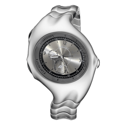 Chrono Flux silver Y2K futuristic analog watch front view