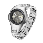 Chrono Flux silver Y2K futuristic analog watch angled view