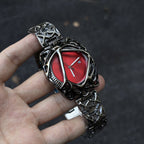 Void Lattice red dial cyberpunk metal cage watch handheld close-up