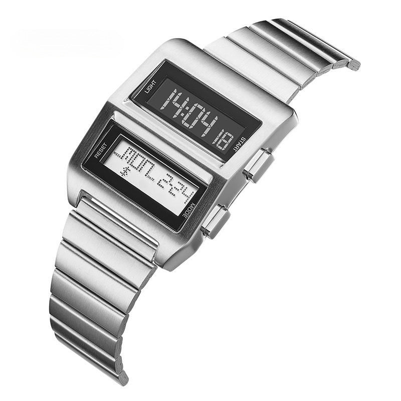 Binary Deck retro-futuristic dual-screen LCD watch detail