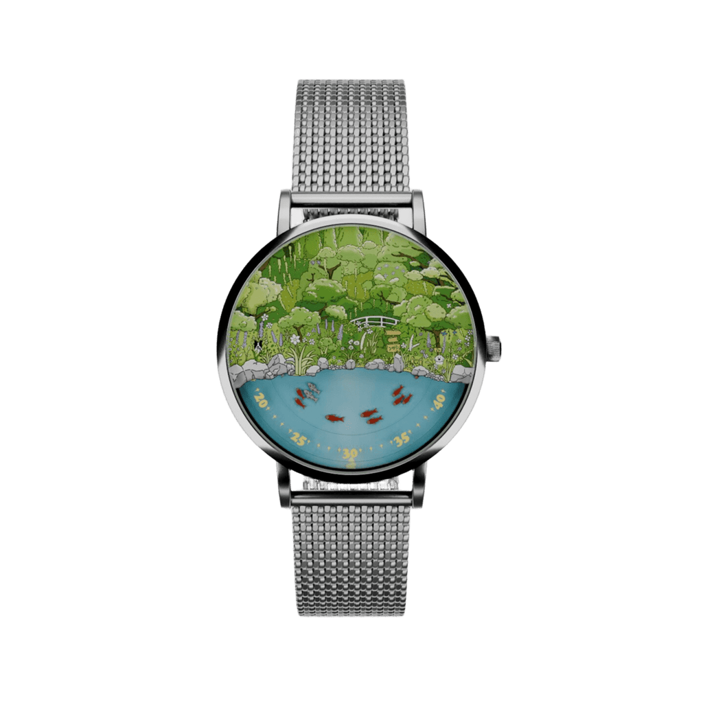 Mystic Koi Pond hand-painted forest pond watch front view