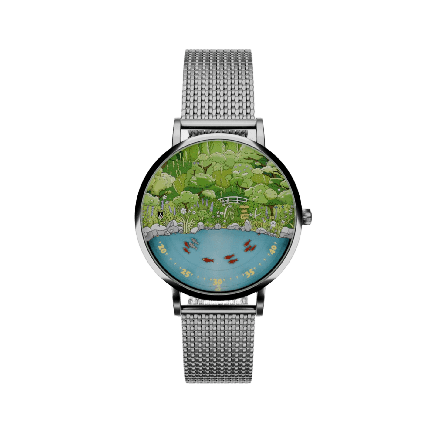 Mystic Koi Pond hand-painted forest pond watch front view