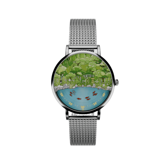 Mystic Koi Pond hand-painted forest pond watch front view