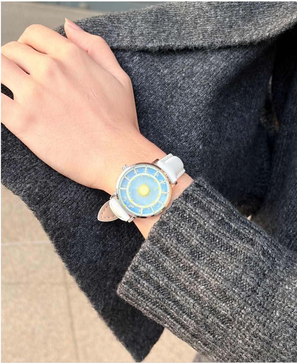 Astral Mythos white strap watch worn on the wrist