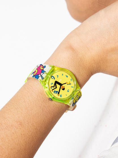 Time Thief montre pop art vert au néon translucide