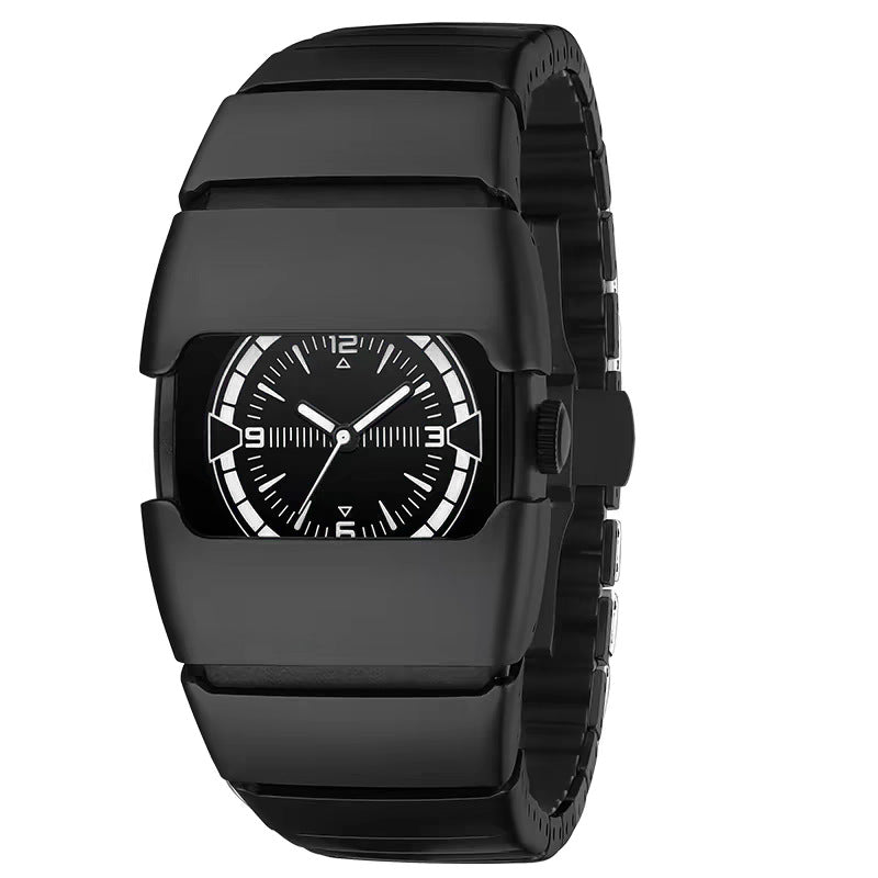 Exoskeleton Link matte black Y2K futuristic analog watch front view