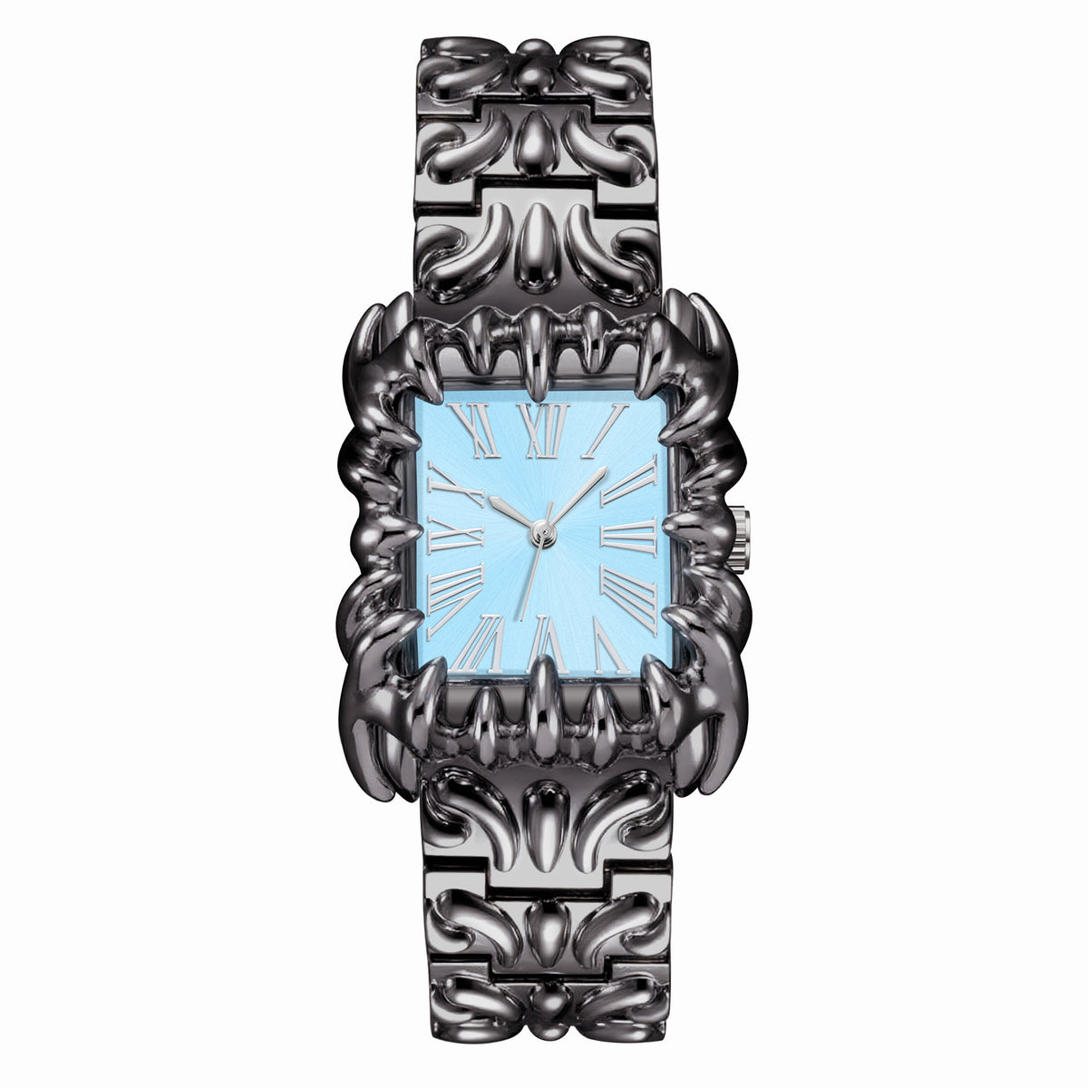 Abyss Grip blue dial gothic skeleton claw watch front view