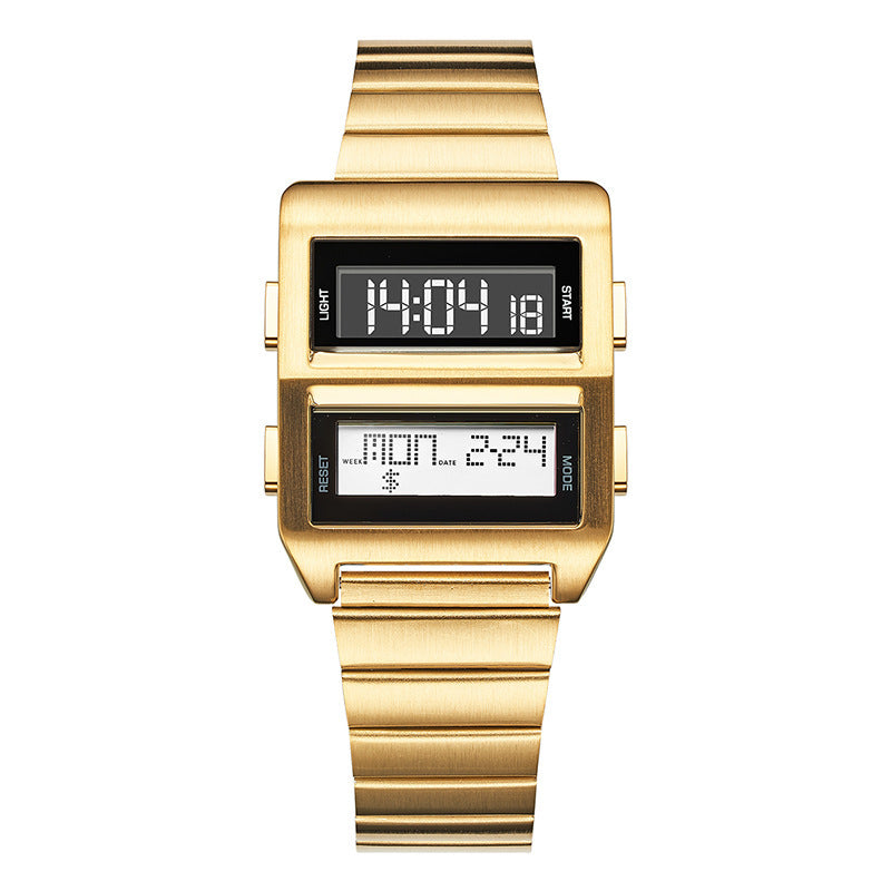 Binary Deck gold dual-screen LCD watch front view