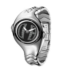 Morph Drift black dial Y2K animated seconds watch, front three-quarter view