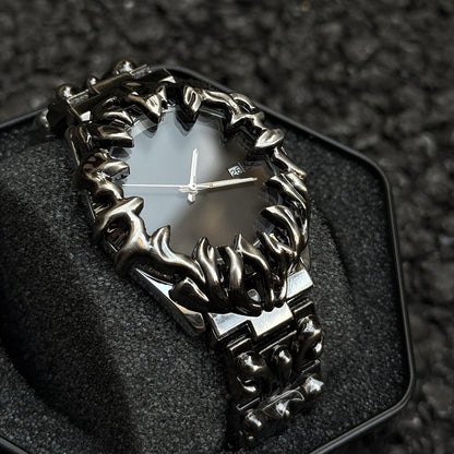 Abyssal Vine quadrante nero gothic scolpito orologio in metallo presentato in scatola