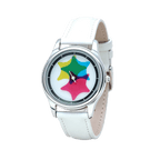 Chroma Morph rotating CMY star watch angled view with white strap