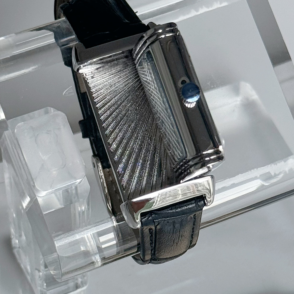 Solar Veil Art Deco sliding reversible watch closed case angled view