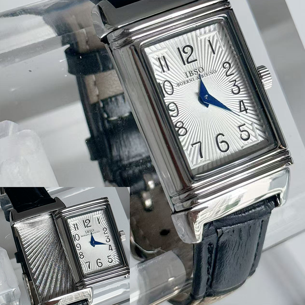 Solar Veil Art Deco sliding reversible watch angled dial close-up