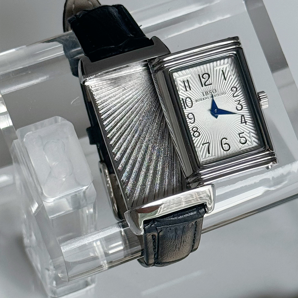 Solar Veil Art Deco sliding reversible watch partially open case