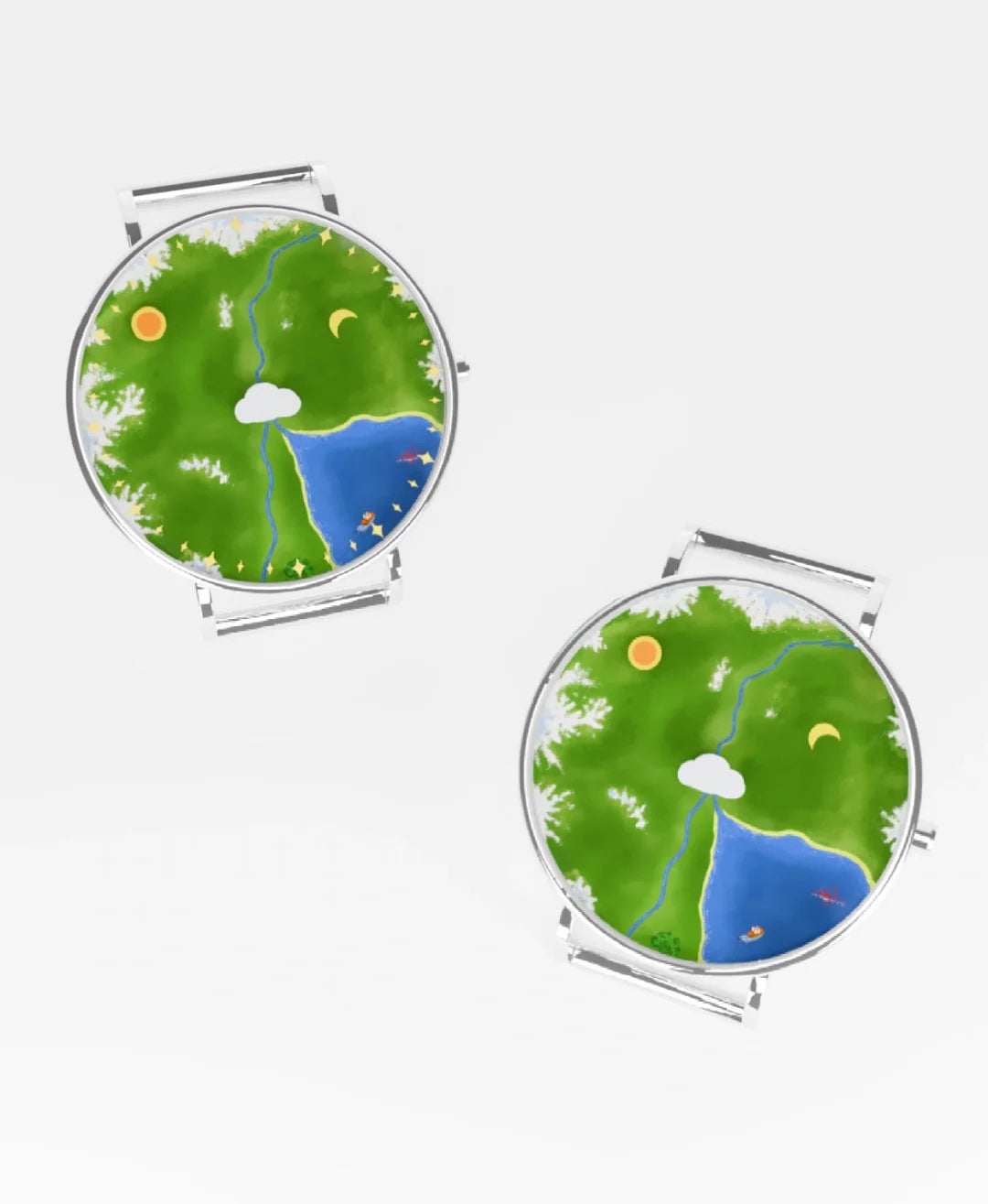 Two Nature's Orbit watch dials showing Sun and Moon indicators on white background
