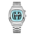 Pulse Matrix blue dial Y2K animated seconds watch front view