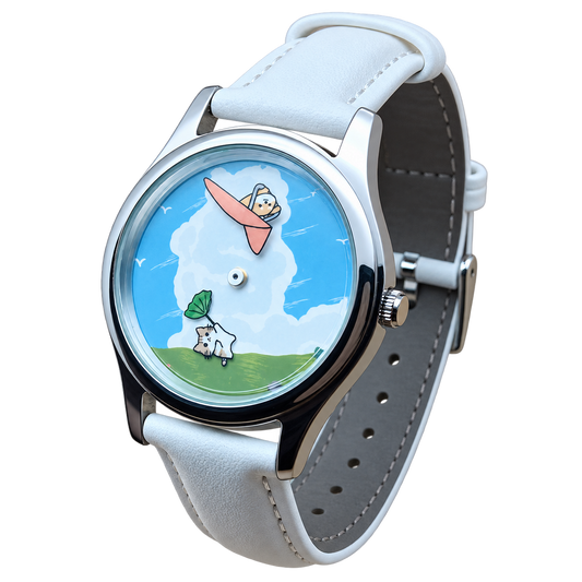 مشاهدة لـ CHOOSZ Cloud Companions مشاهدة مع قوس قزح مصور باللون الأزرق، قوس نقرة محصورة، وقطعة بيضاء من الجلد