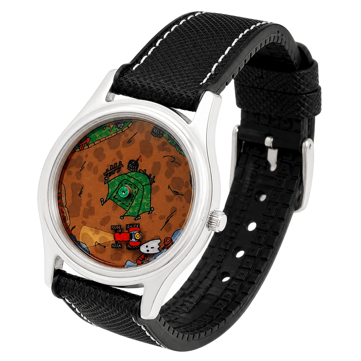 Nightshift Wraith ghost campsite watch angled view with black strap