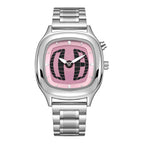 Pulse Matrix pink dial Y2K animated seconds watch front view