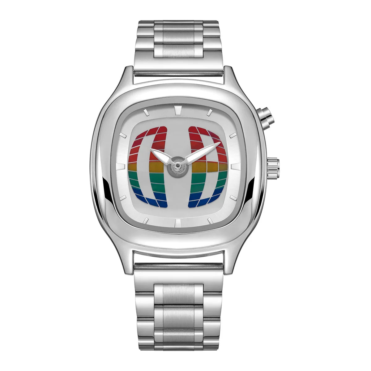Pulse Matrix rainbow dial Y2K animated seconds watch front view
