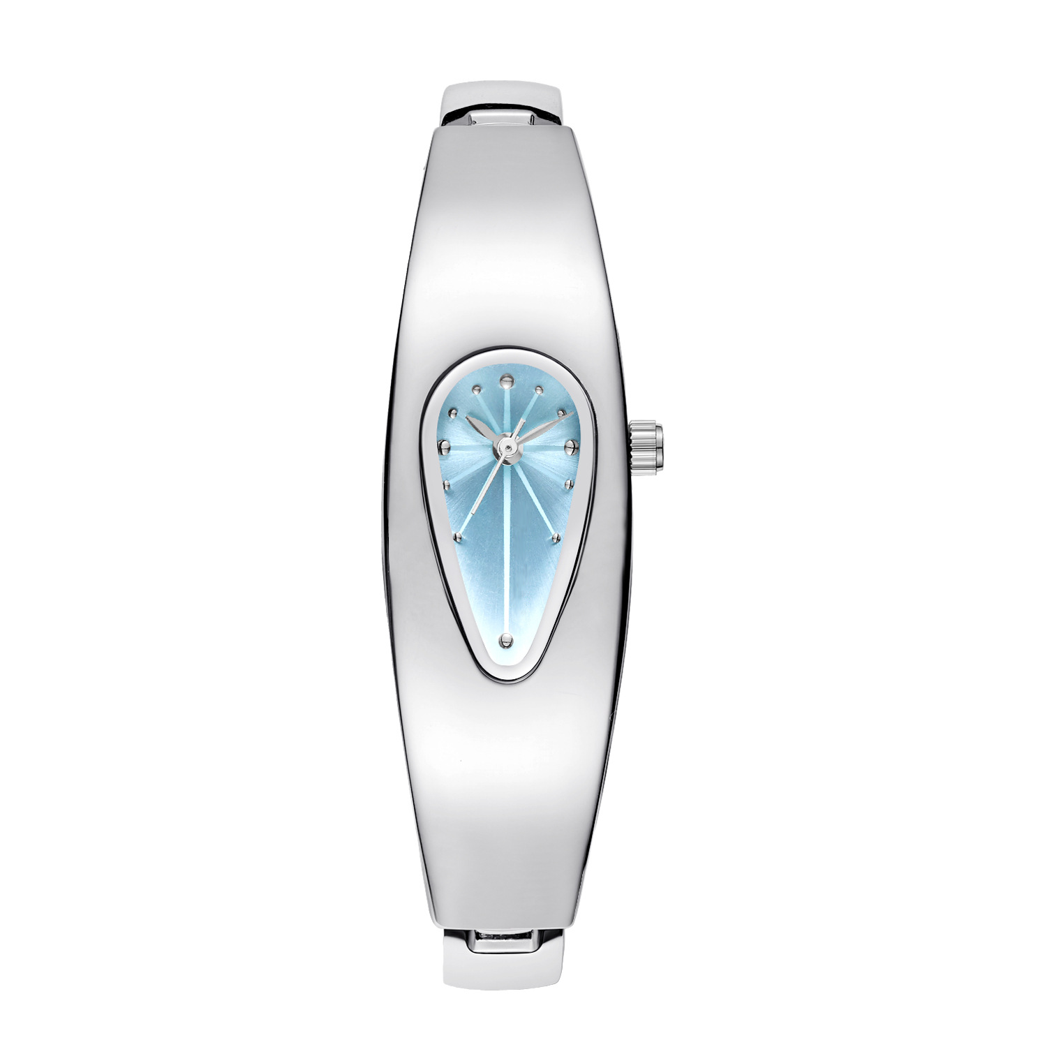 Mercury Drop blue dial Y2K futuristic waterdrop watch front view