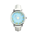 Aqua Animism white strap watch with lotus and circling koi dial front view
