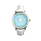 Aqua Animism white strap watch with lotus and circling koi dial front view