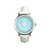 Aqua Animismo orologio cinturino bianco con loto e cerchio koi quadrante vista frontale