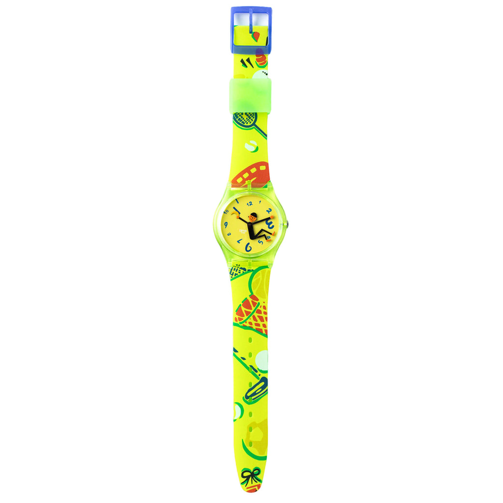 Time Thief Summer Party watch with neon sports print strap