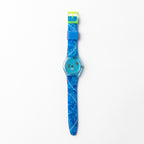 Pool Party aqua blue watch with blue illustrated pattern strap