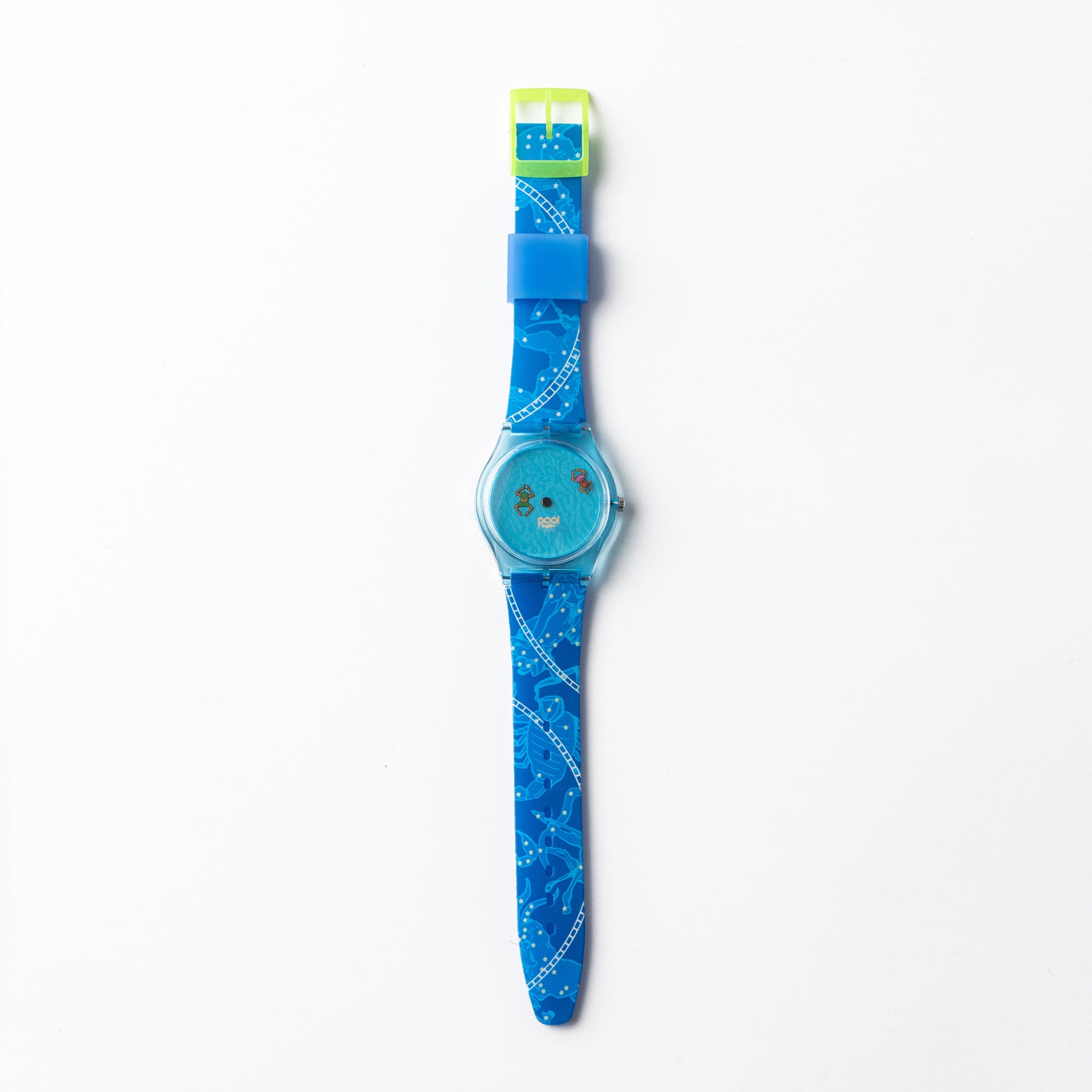 Pool Party aqua blue watch with blue illustrated pattern strap