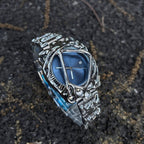 Void Lattice blue dial cyberpunk metal cage watch angled view