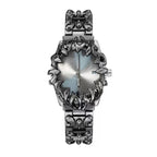Abyssal Vine silver dial gothic sculpted metal watch front view