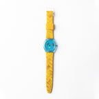 Pool Party aqua blue watch with yellow woven pattern strap