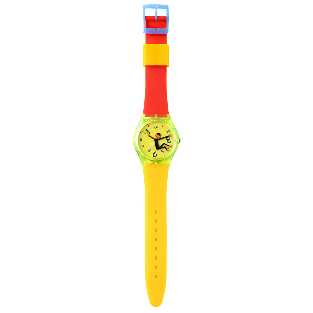 Time Thief Red Sun watch with red and yellow color block strap