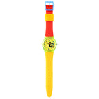 Time Thief Red Sun watch with red and yellow color block strap