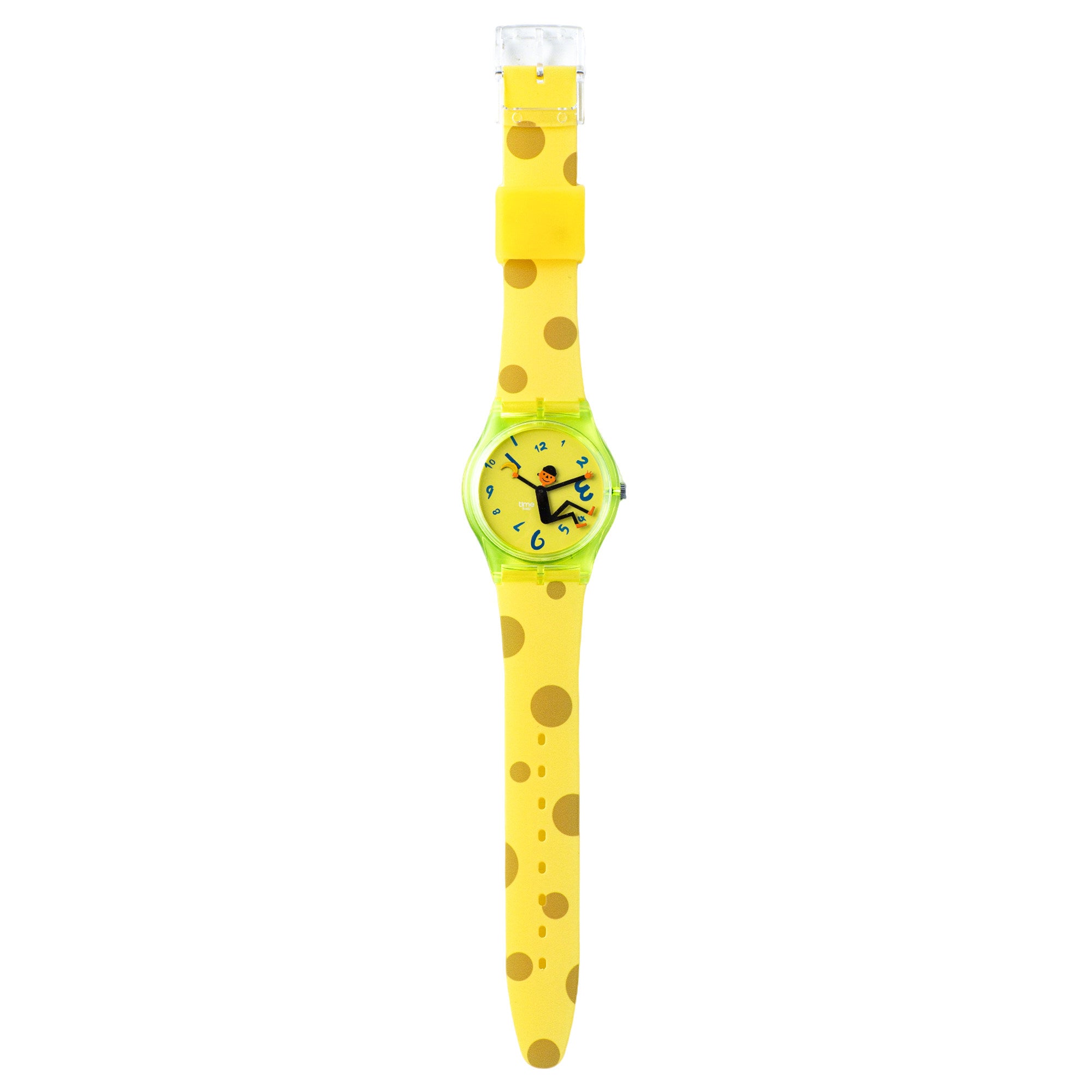 Time Thief Cream Cheese watch with yellow polka dot strap