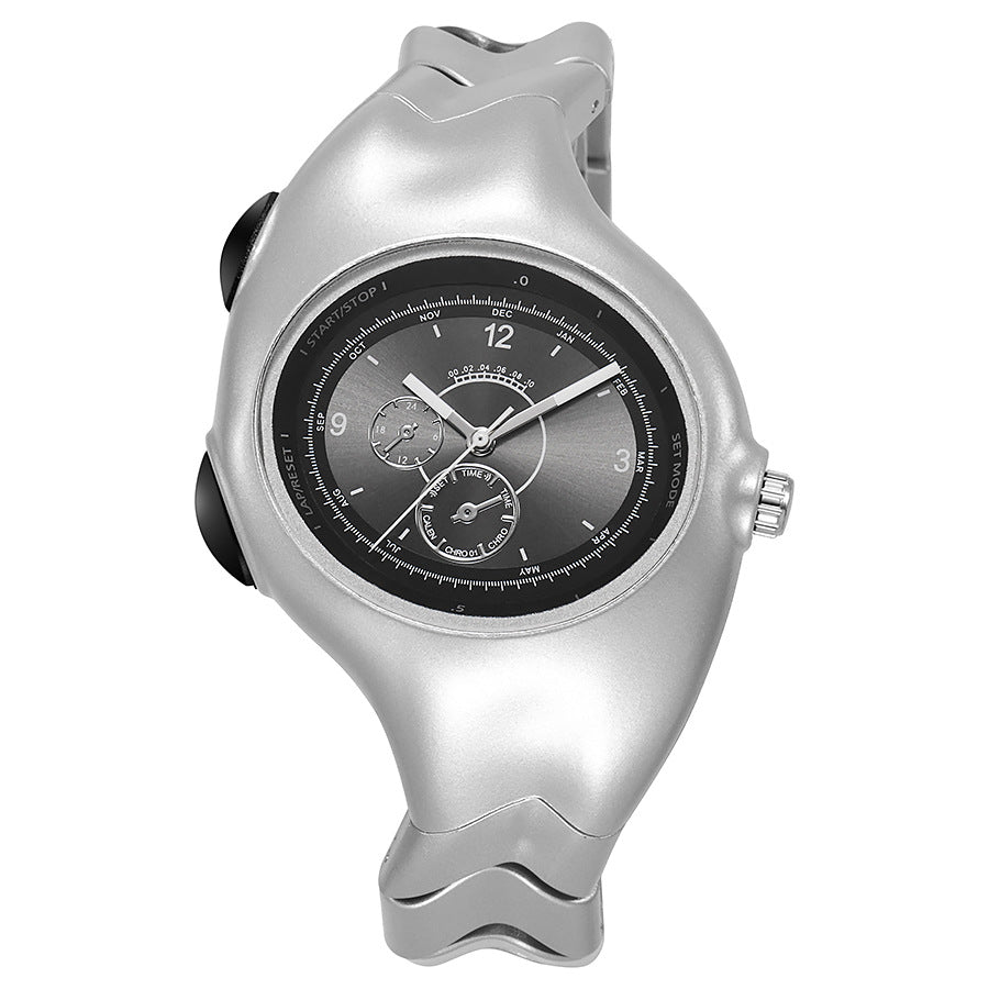 Chrono Flux black Y2K futuristic analog watch front view