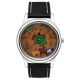 Nightshift Wraith hand-painted watch with night owl, tractor, ghost and green tent