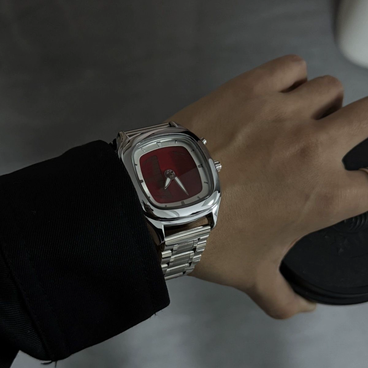 Pulse Matrix red dial Y2K animated seconds watch worn on wrist