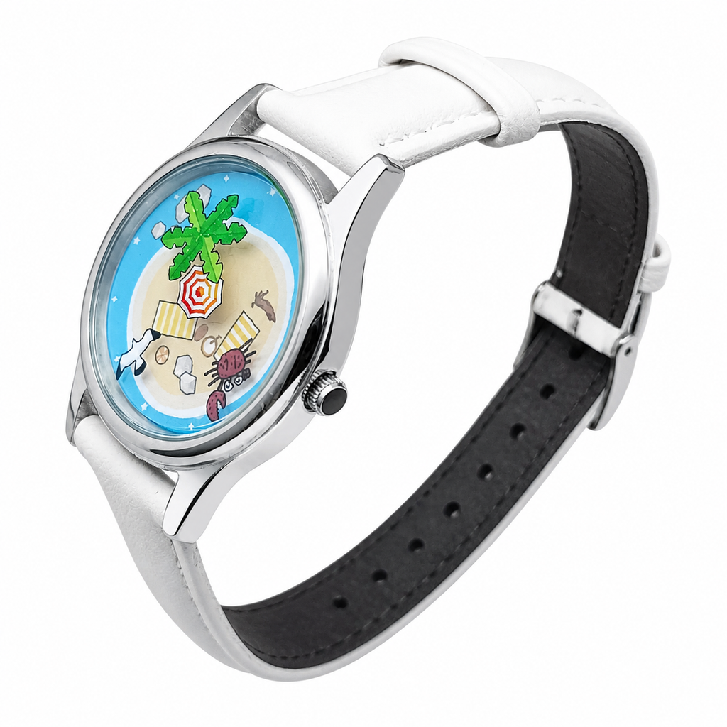 Lazy Island Diary hand-painted beach watch angled view