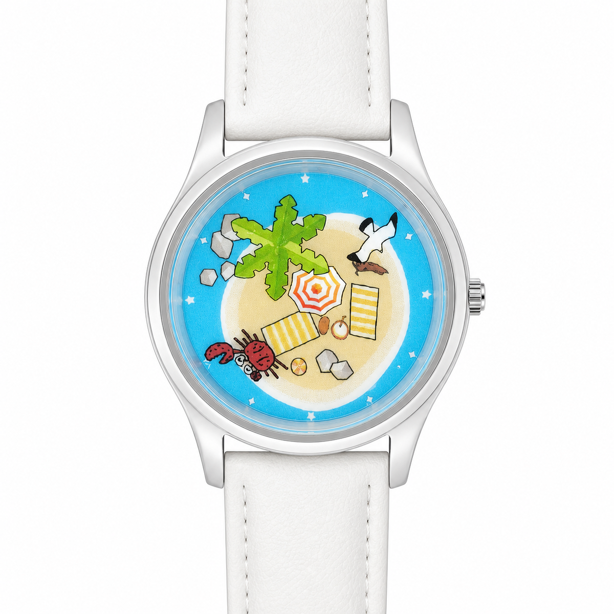 Lazy Island Diary hand-painted beach watch with white strap