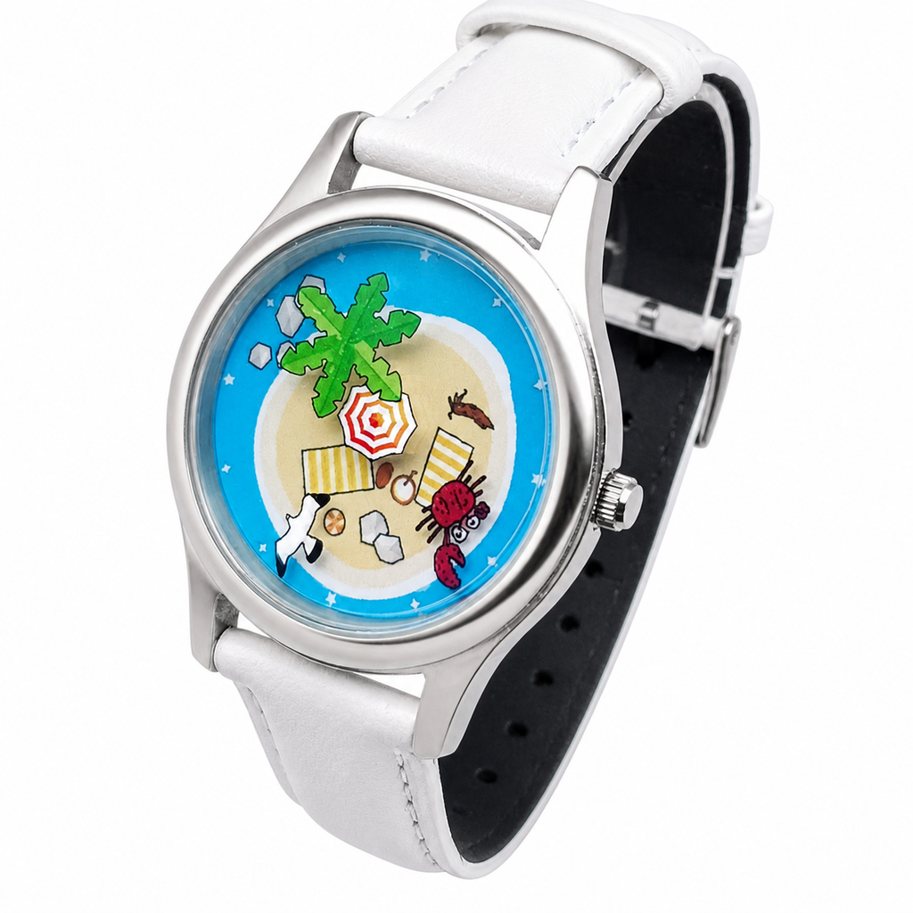 Lazy Island Diary hand-painted beach watch three-quarter view