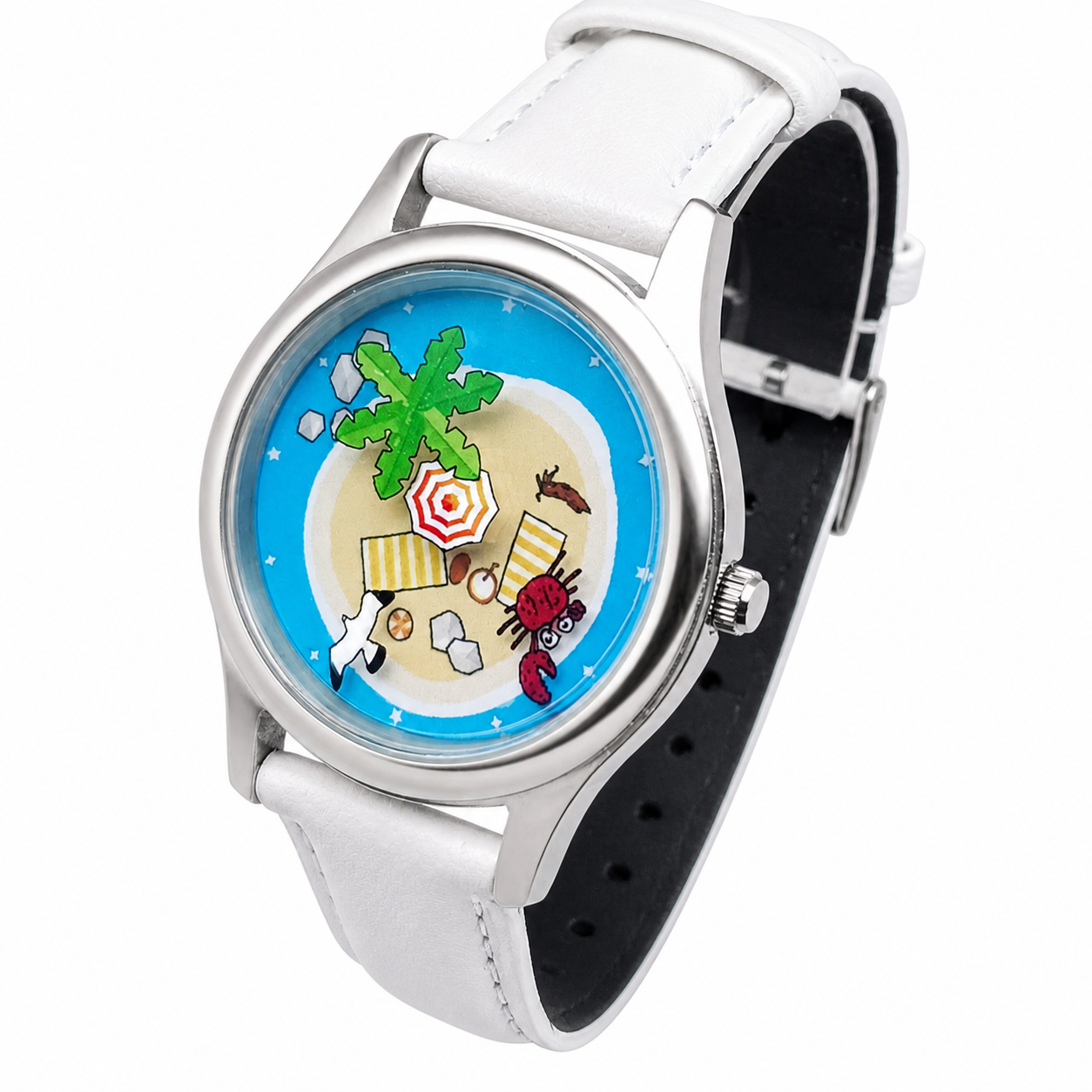 Lazy Island Diary hand-painted beach watch three-quarter view
