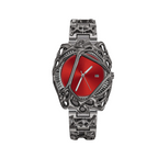 Void Lattice red dial cyberpunk metal cage watch front view