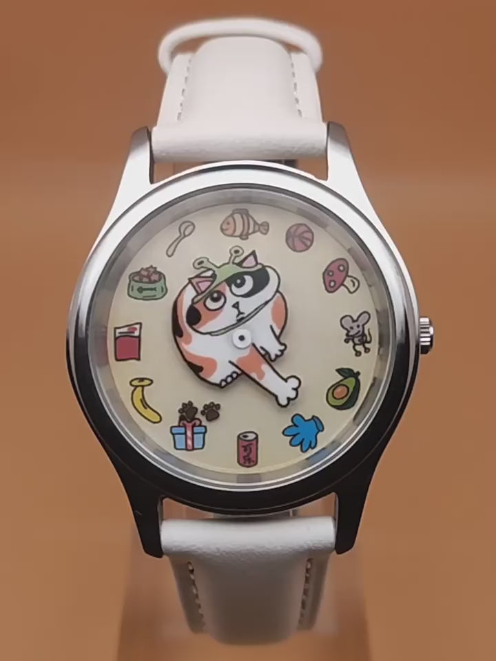 Meow's Wishlist watch video showing how the cat paw, footprints and tail indicate the time
