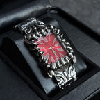 Abyss Grip red dial gothic skeleton claw watch presented in box